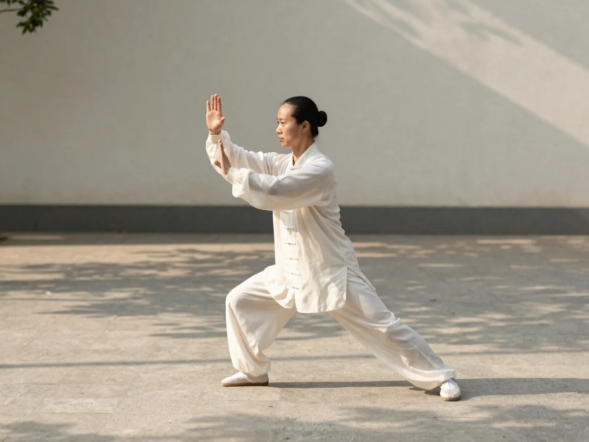 Natural editorial photograph of a practitioner performing a slow